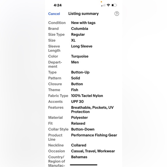 NWT COLUMBIA PFG Fishing Shirt men XL Omni Shade UPF 30 BAHAMA II Turquois shirt - Picture 15 of 16